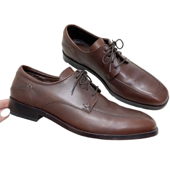 FLORSHEIM Men's Cognac Brown WASHINGTON Moc Toe Laced Leather Oxfords US 8.5 D - Picture 1 of 7
